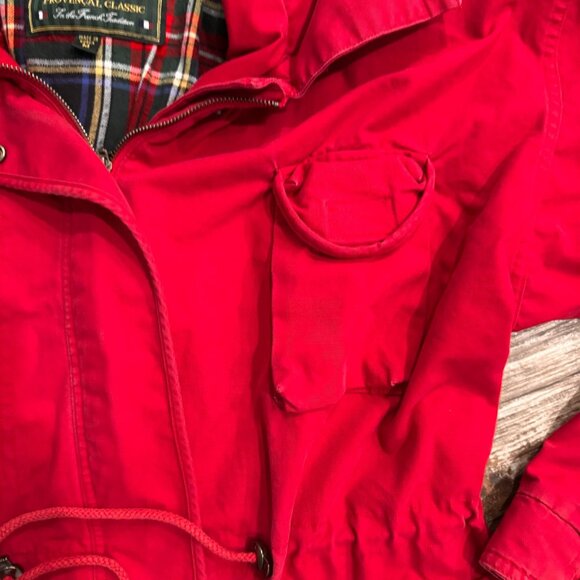 Vtg Chore‎ jacket Coat Womens M Classic Red Field Barn Pockets Drawstring Zip - Picture 6 of 8